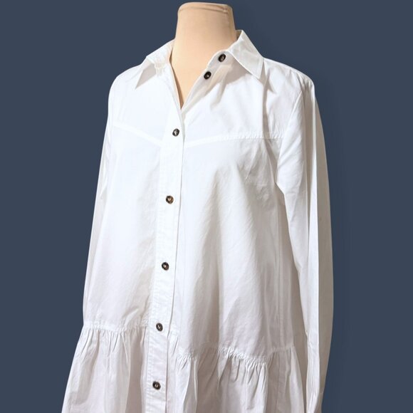 Ganni poplin cotton shirt dress ruffle Hem 36 4 Button Up Classic Office Casual - Picture 11 of 11